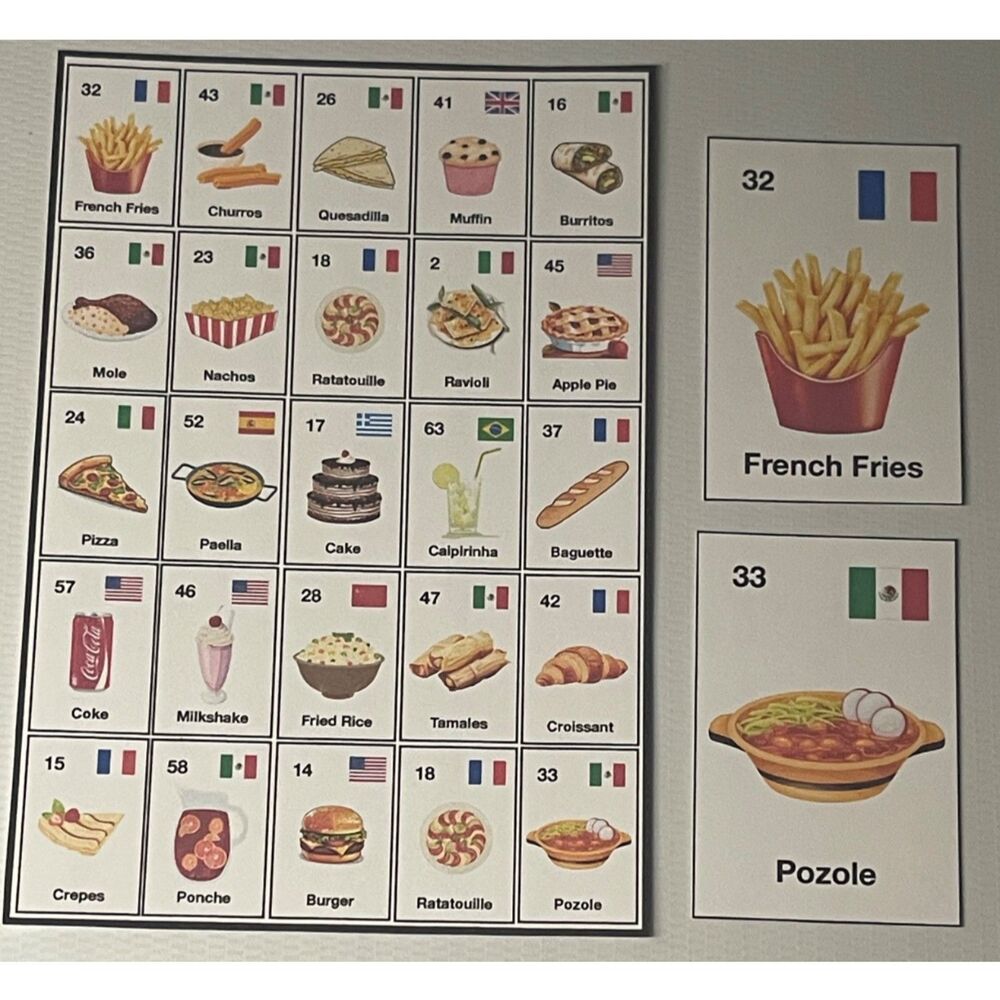 COMIDA MUNDIAL FOOD LOTERIA 50 Cards 5X5 with Deck